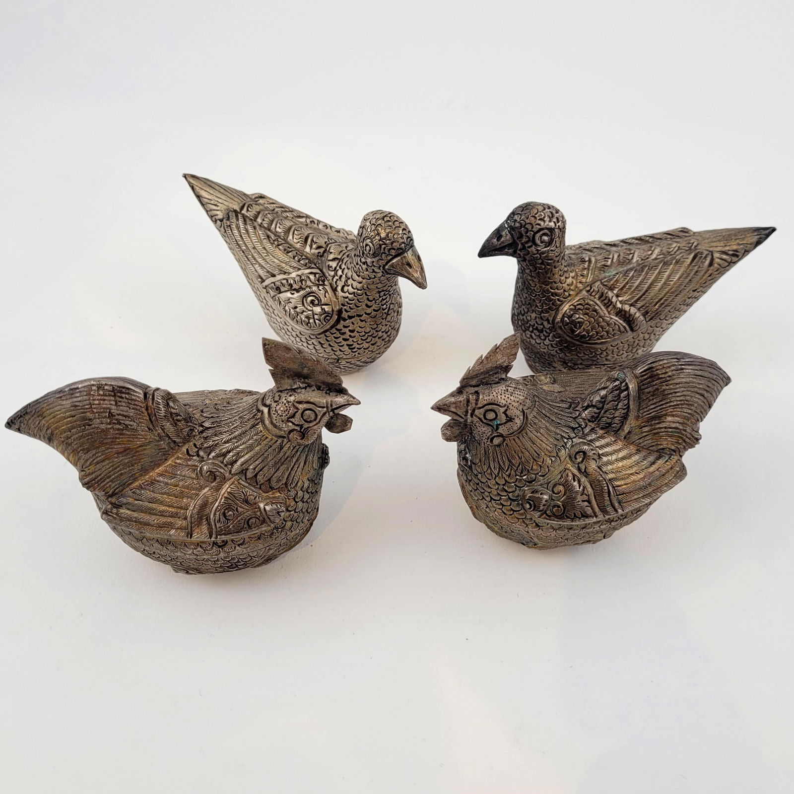 Four Cambodian Silver Boxes. Hens and Birds (1 of 3)