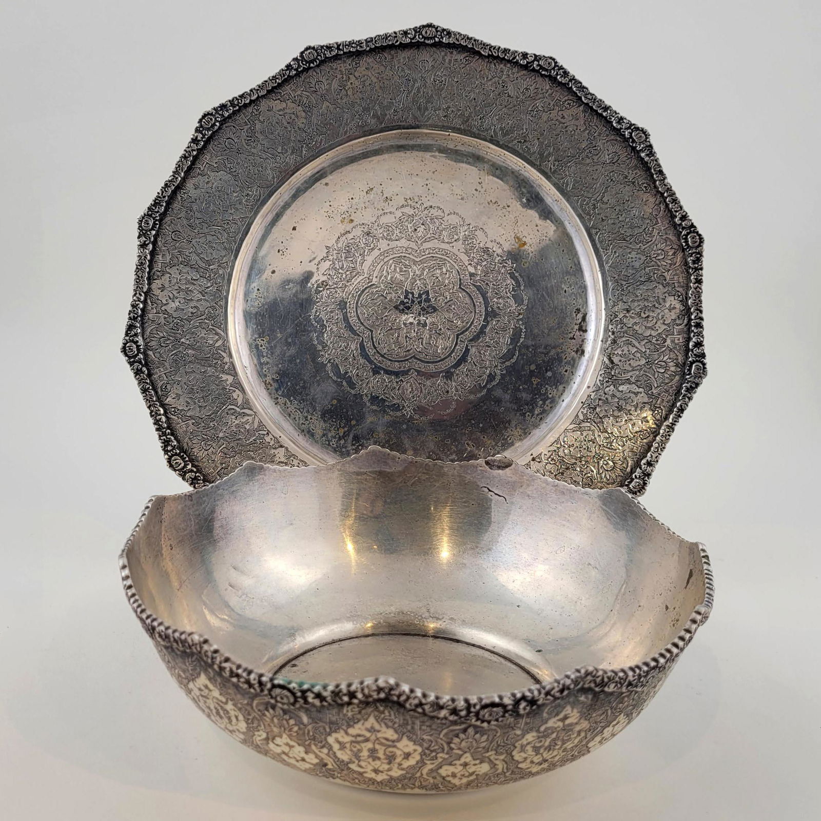 Persian Silver Bowl and Underplate. (1 of 4)