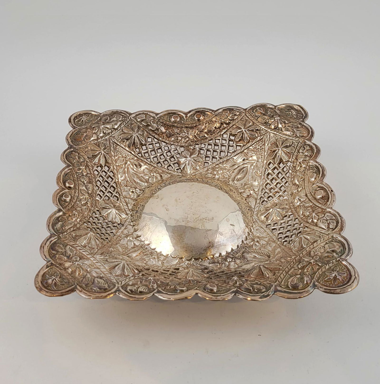 Silver Repousse Square Dish with Four Legs (1 of 4)