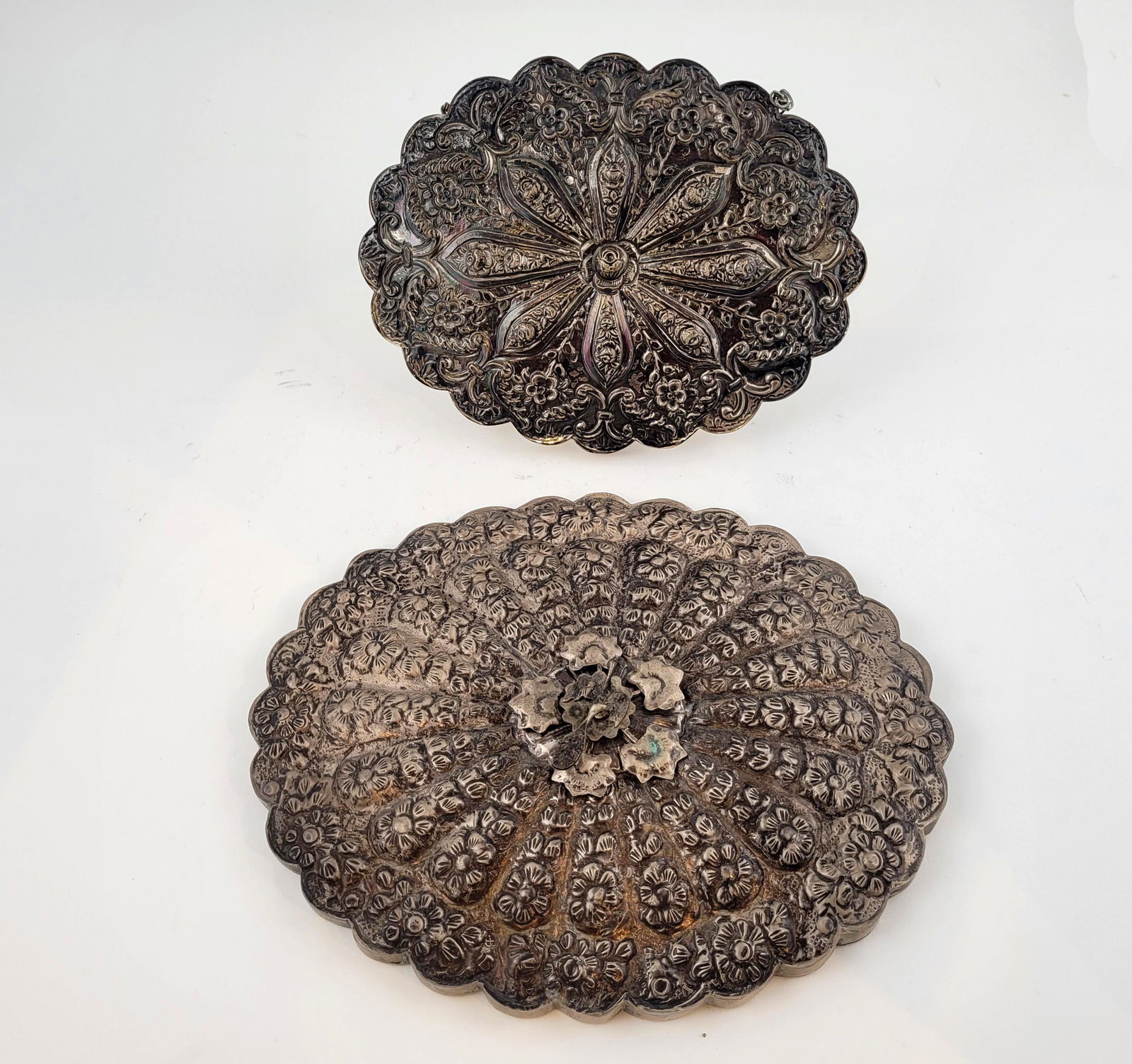 Two Oval Turkish Repousse Silver Mirrors (1 of 3)