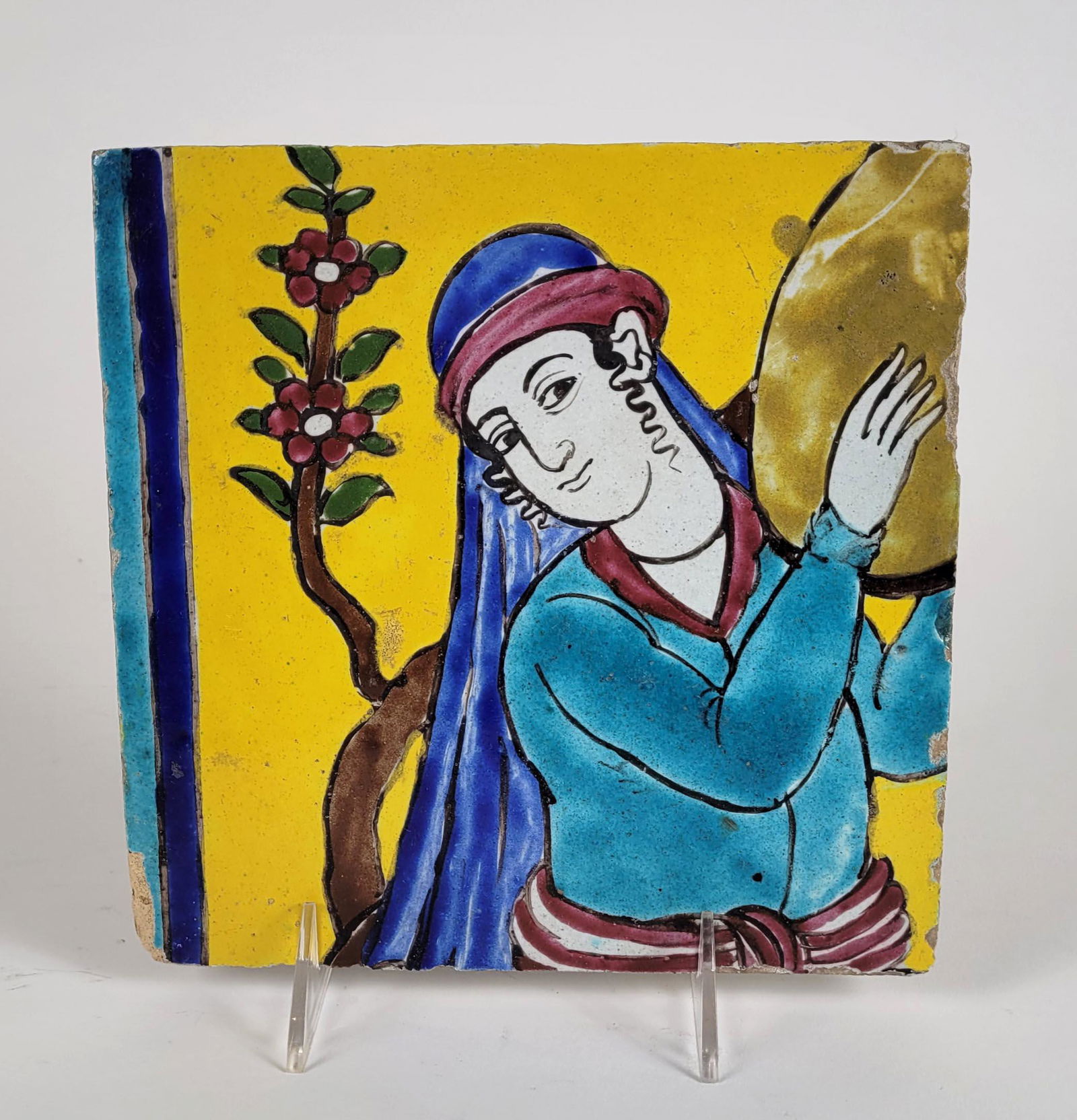 Qajar Persian Cuerda Seca Pottery Tile (1 of 2)