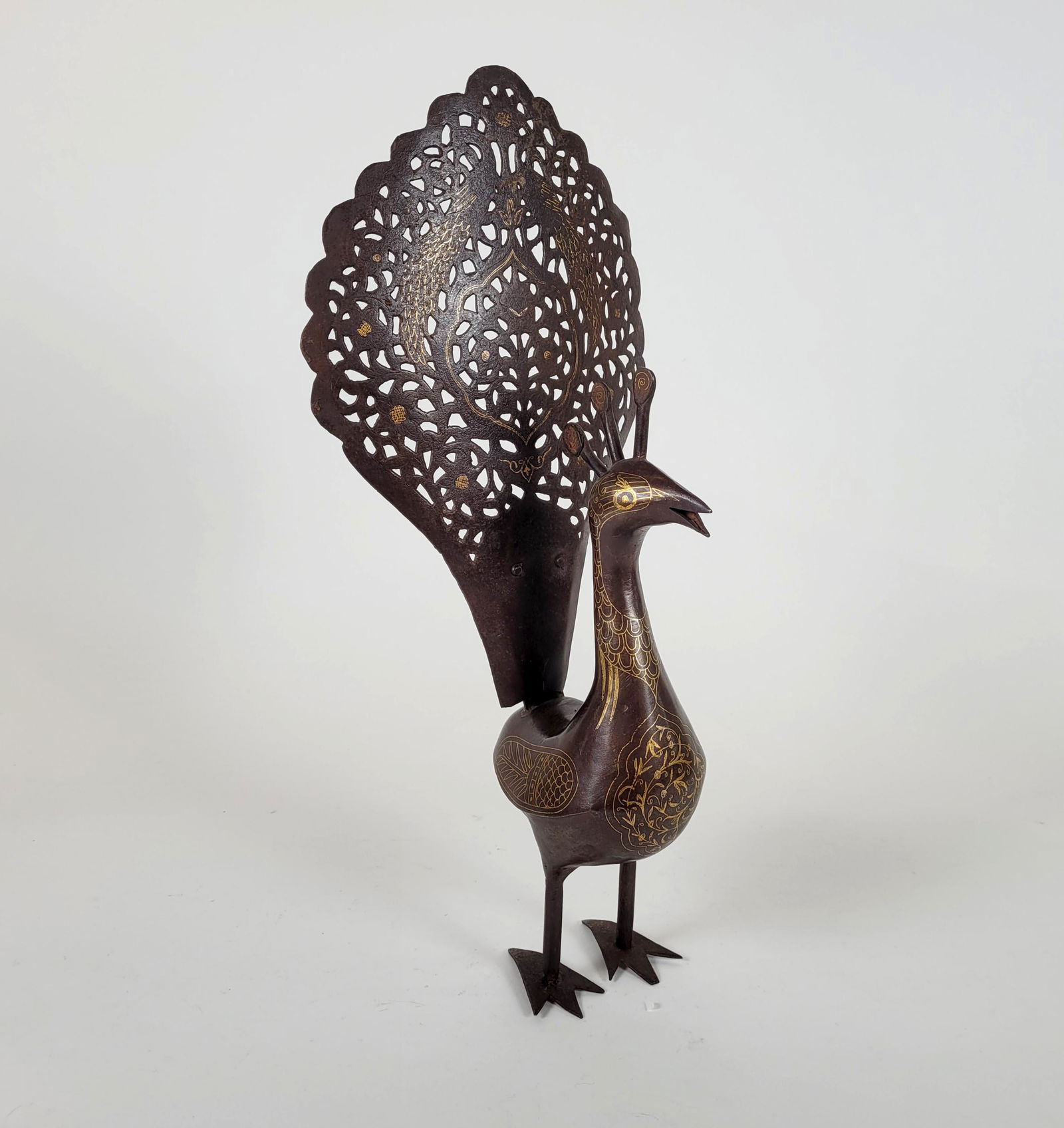 Qajar Persian Damascened Iron Peacock (1 of 4)