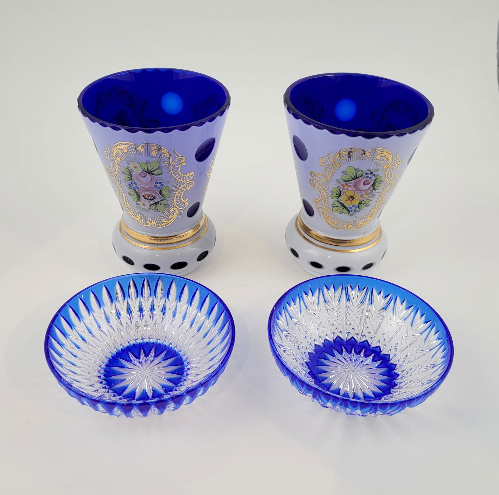 Pair of Bohemian Glass Goblets & Cut Glass Bowls (1 of 2)