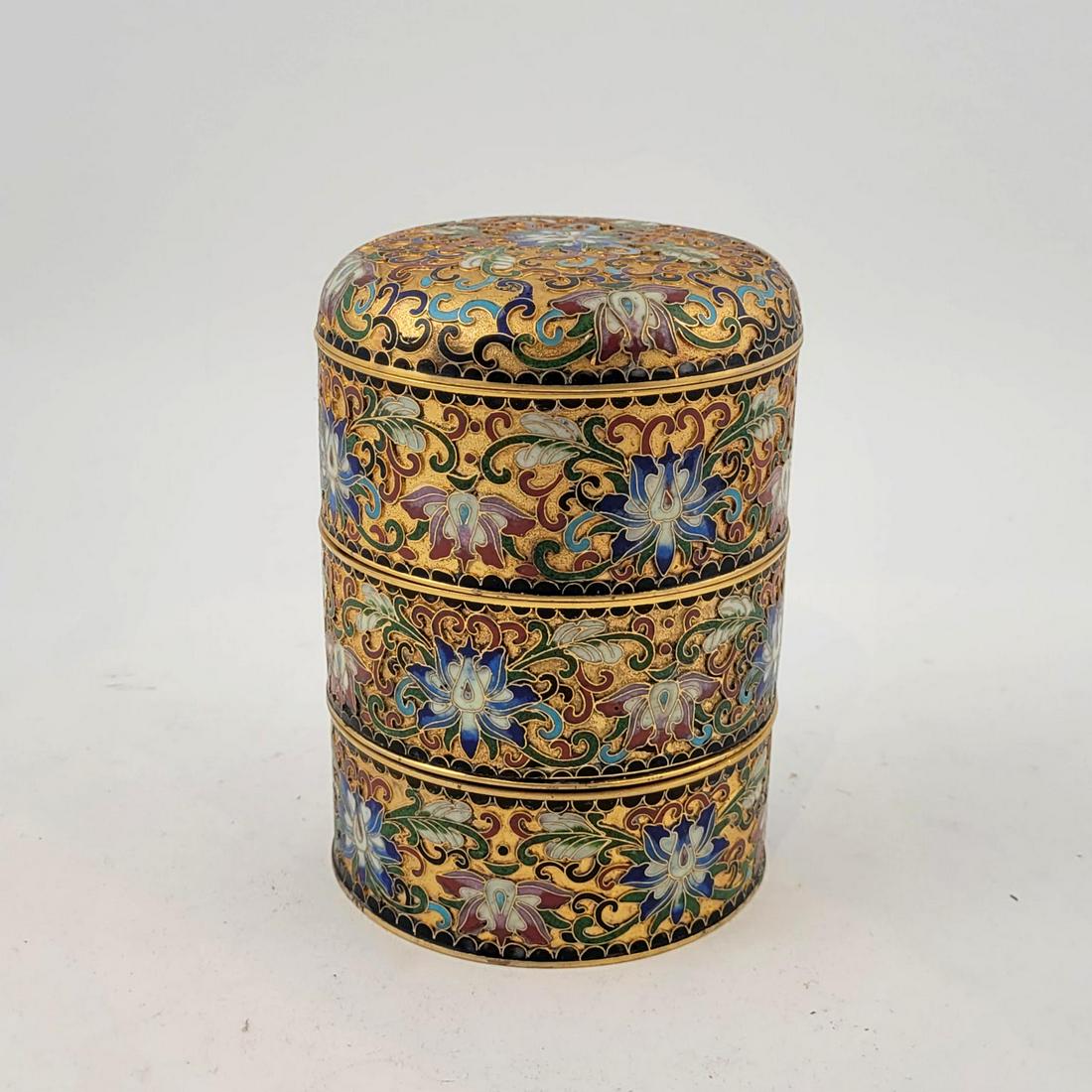 Chinese Three Tiered Cloisonne Covered Box (1 of 3)