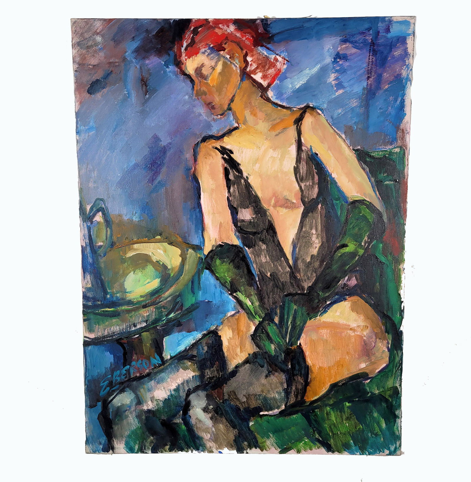 E. Berson, Oil on Canvas, Woman at a Cafe (1 of 2)