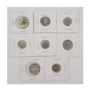 Eight Early Islamic Silver Coins: Persian, Indian silver coins 19th century and earlier. eight coins.