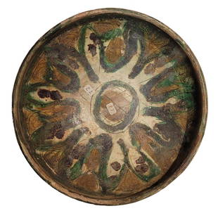 Nishapur Persian Glazed Pottery Bowl: Nishapur pottery bowl influenced by the Chinese SA Sai wares of the Tang Dynasty. 10th-12th century AD inches diameter 6 1/5 inches, 3 inches height.