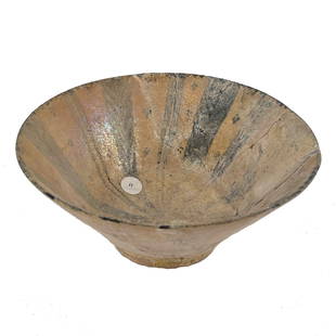 Nishapur Glazed Pottery Bowl , Iran 10-12 Century AD: Produced in the prominent Silk Road city of Nishapur during its peak as a political and economic center for the Seljuk rulers (10th and 12th centuries). Some restoration. 22cm. (8 3/4 inches).