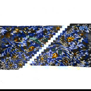 Safavid Querda Seca Pottery Tile Panel: Two Safavid Cuerda Seca Pottery tiles. Iran 17th century AD. Some restoration. overall 19 1/4 x 9 5/8 x 1/2 inches