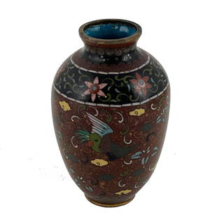 Japanese Cloisonne Enamel Vase with Phoenix Pattern: Japanese Cloisonne Enamel Vase with Phoenix Pattern. Meiji period. 13cm. (5 inches).