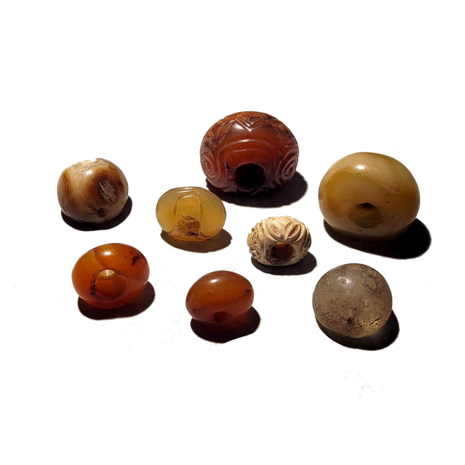 Group of Sasanian Seals. Agate and Carnelian: A group of nine Sasanian stone stamp seals. 4th -5th century AD. largest: 1 1/4 x 7/8 x 7/8 inch. (8 pieces). Property of the estate of Richard Ettinghausen.