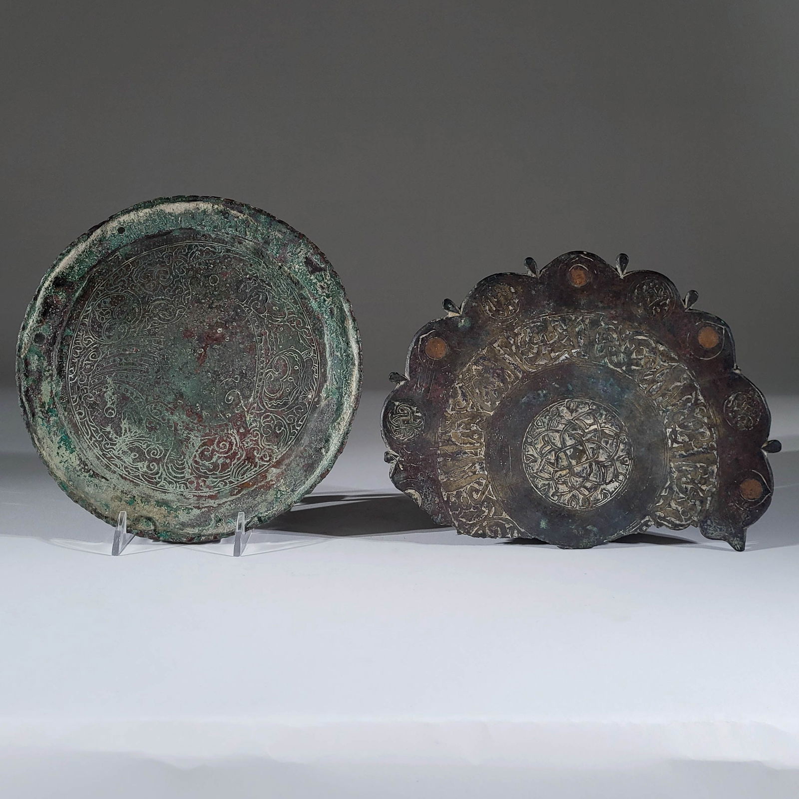 Two Khorasan Bronzes, Mirror and Incised Dish (1 of 3)
