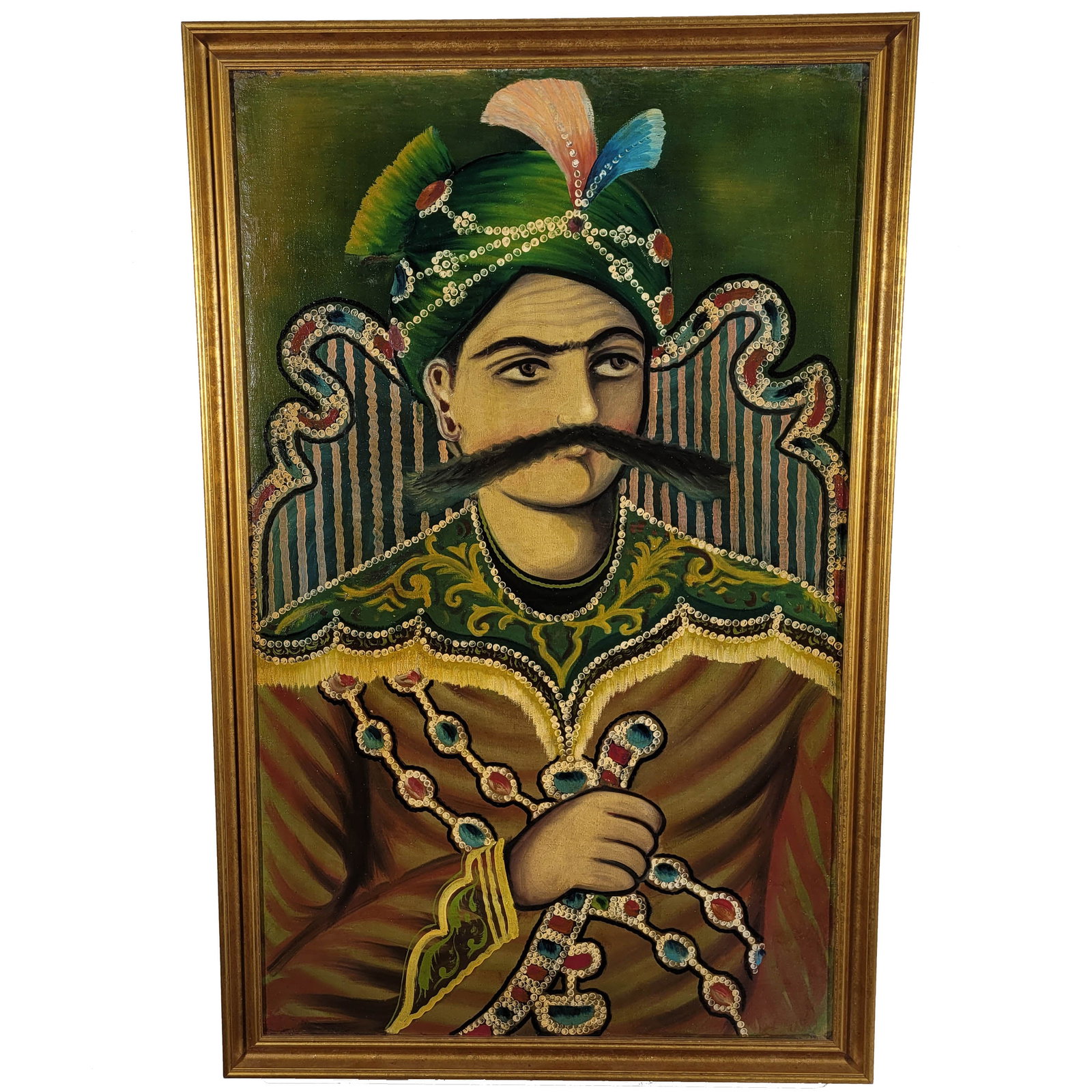 Portrait of Shah Abbas, Oil on Canvas: Late Qajar painting of Shah Abbas circa 1900s. 42.8 x 27.65 inches. Property from the Estate of Richard Ettinghausen.