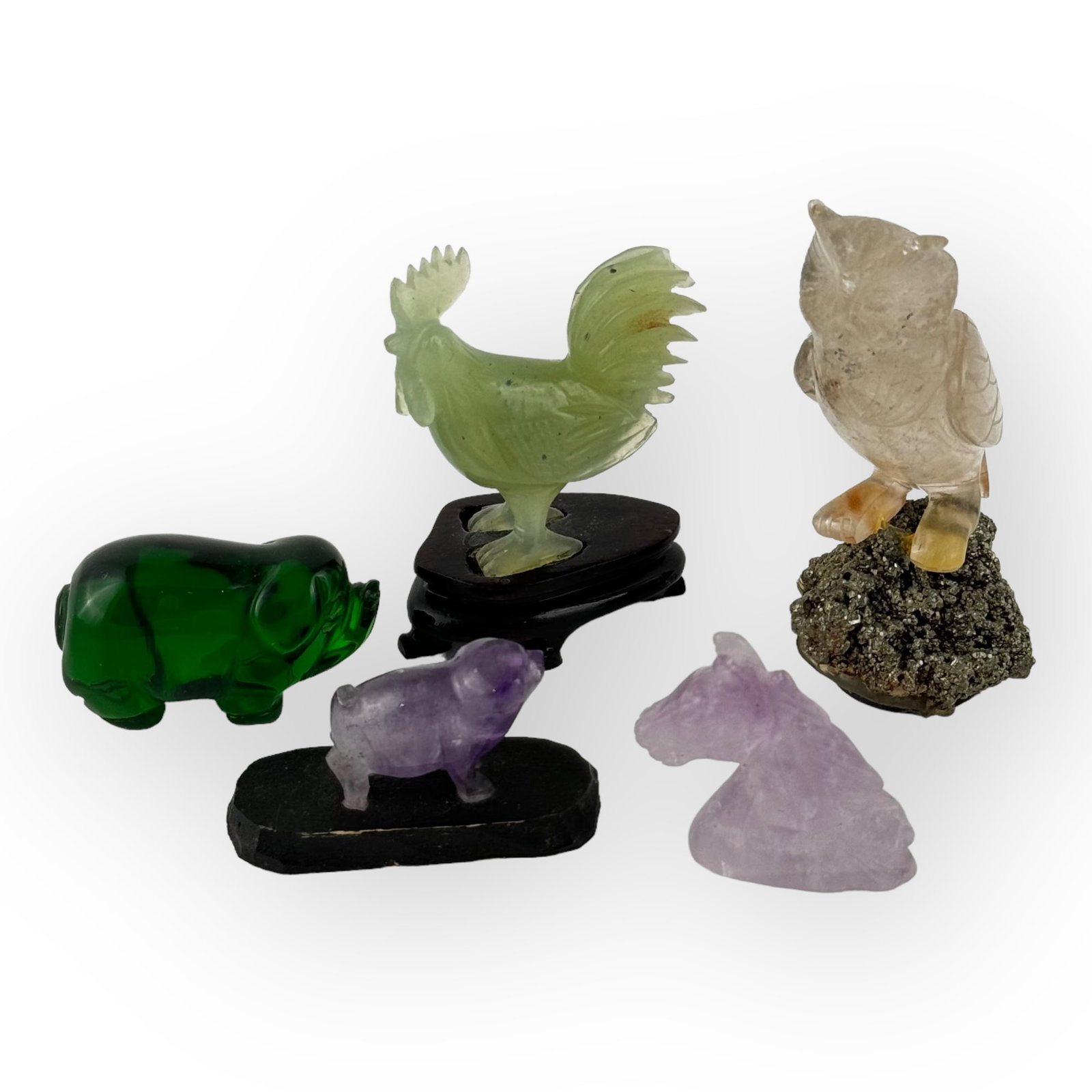 Seven Hard Stone Carvings of Birds and Animals (1 of 3)