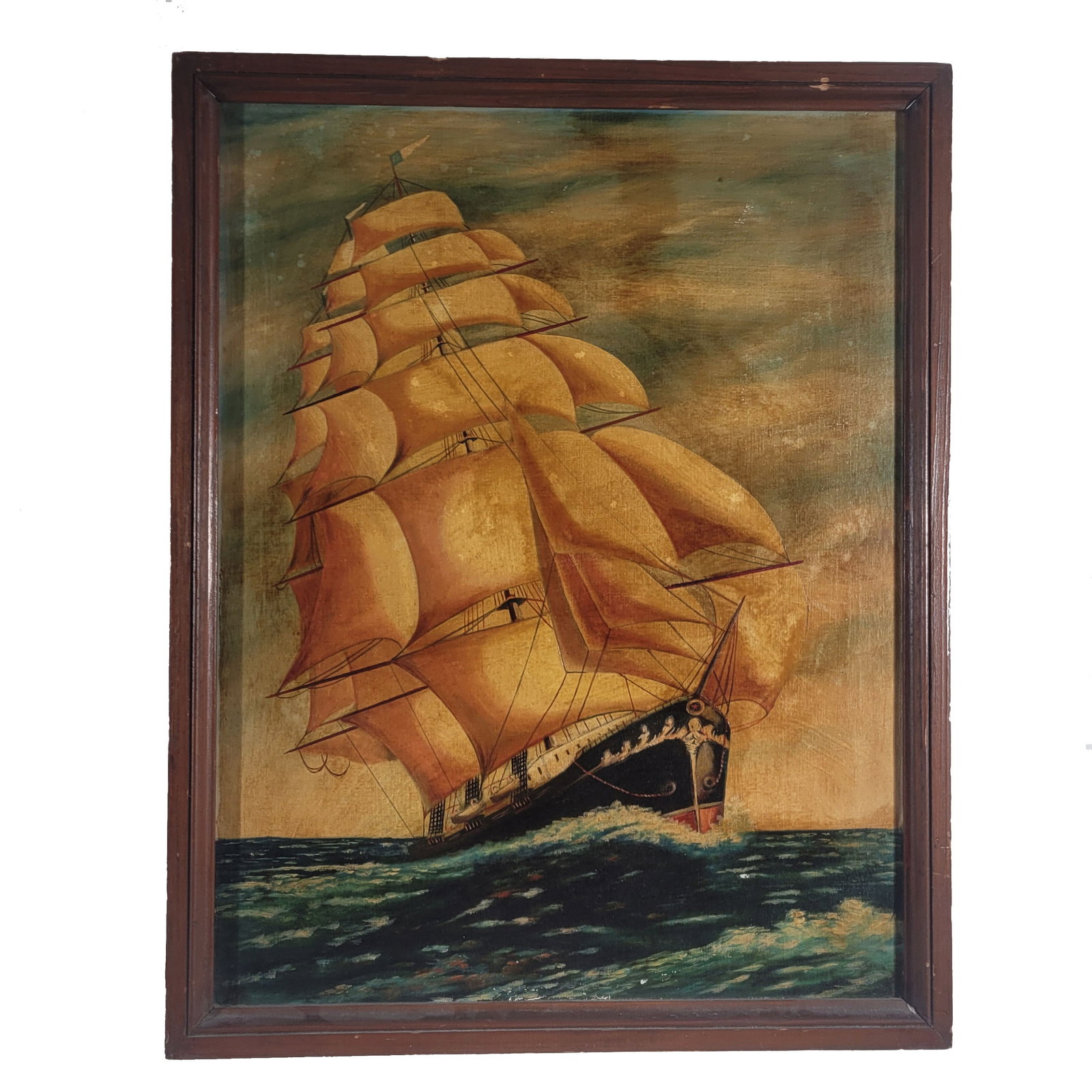 Oil on Canvas Nautical Painting of a Cutty Sark: Oil on canvas nautical painting of a cutty sark. Dimensions: 29 x 22 inches, 32 x 25 inches with frame.
