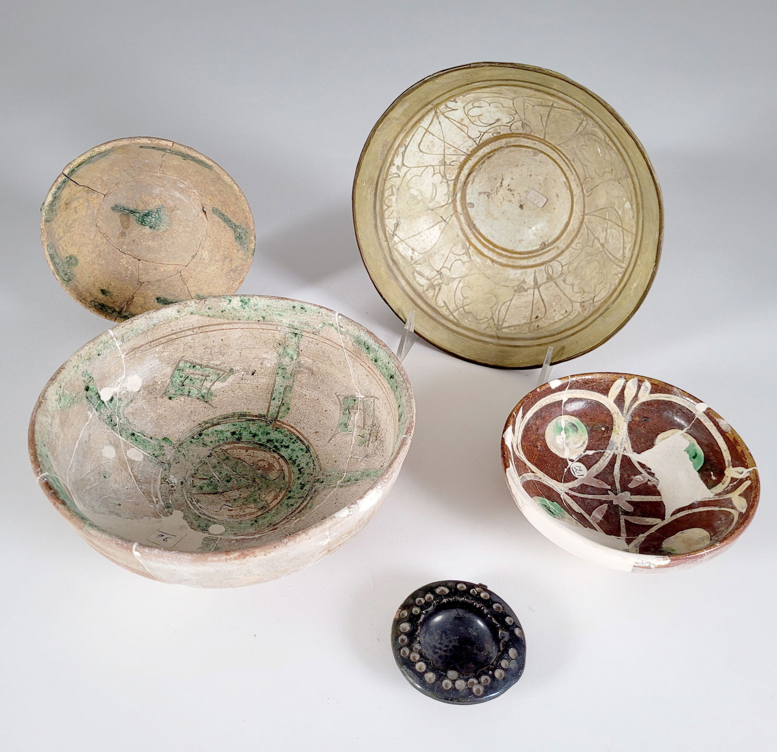 Lot of 5 Islamic Pottery Bowls, Various Designs (1 of 2)