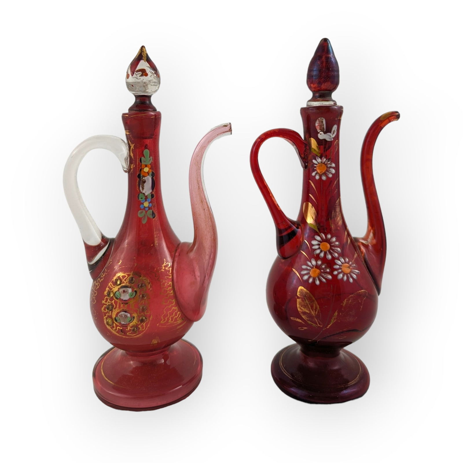Bohemian Glass Enameled Decorated Ewers With Handle (1 of 4)