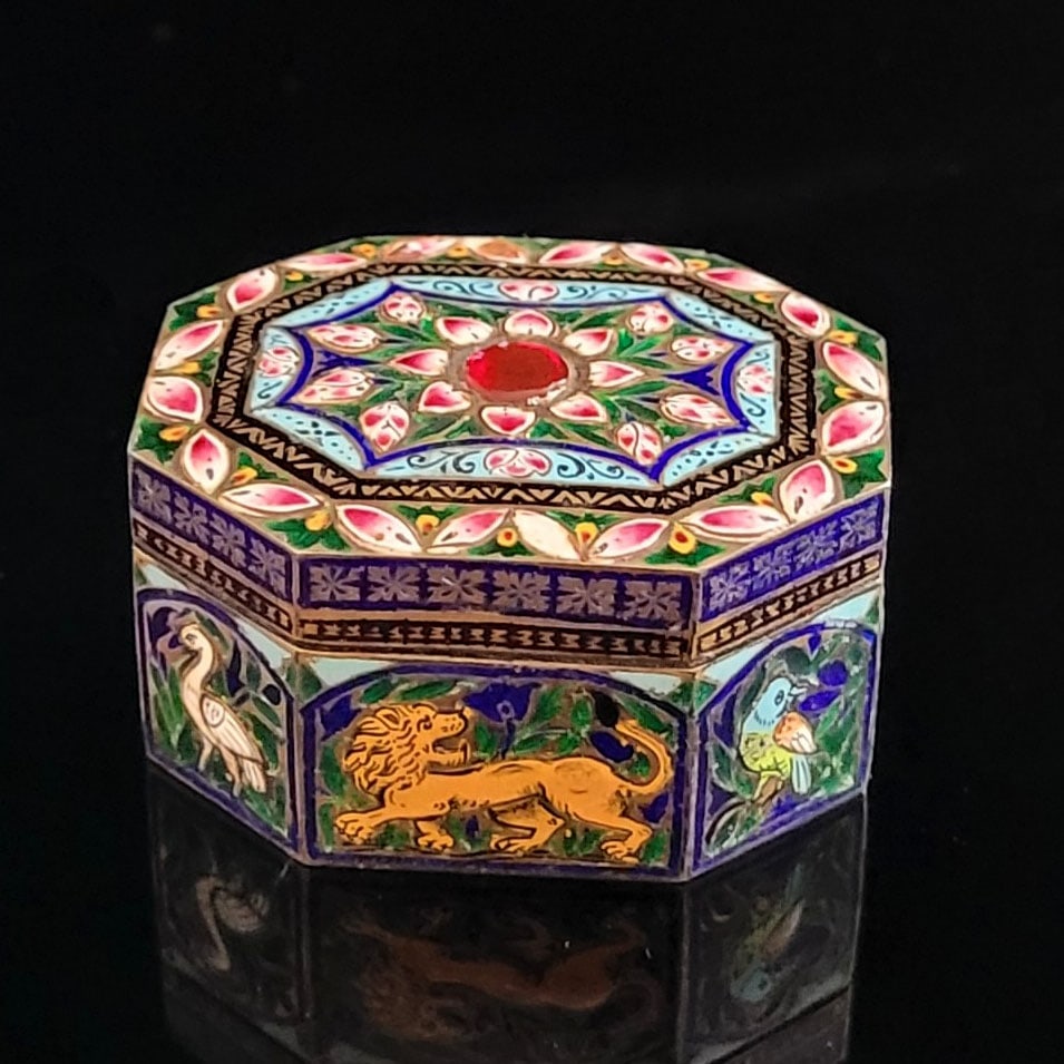 Small Indian Enameled Silver Box (1 of 4)