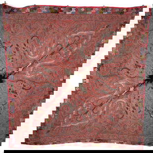 Kashmiri Shawl with Black Central Medallion: Kashmiri shawl with black central medallion. Dimensions: 76 x 76 inches.