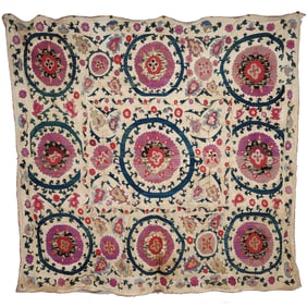 Bukharian Suzani with Large Floral Roundels