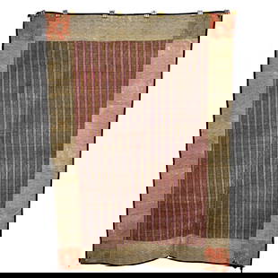 Persian Silk Brocade with Safavid Corners: Persian silk brocade with Safavid period fragments used for the four corners. Some small tears in the corner panels. 18th/19th century. Dimensions: 32 x 44 1/2 inches.