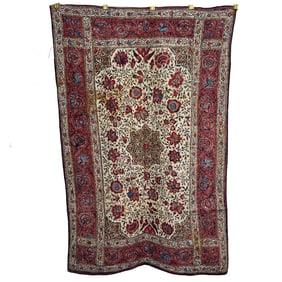 Indian Cotton Printed Kalamkar with Floral Pattern