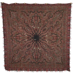 Signed European Paisley Shawl with White Detailing
