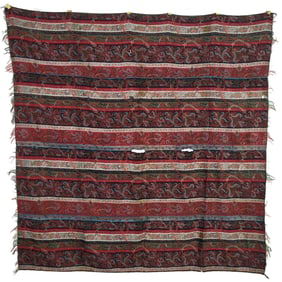 French Banded Paisley Wool Shawl