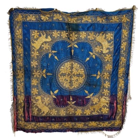 Indian Silk Throw with Gold Metallic Embroidery