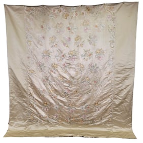 Spanish Silk/Satin Bedspread with Floral/Fruit Motifs
