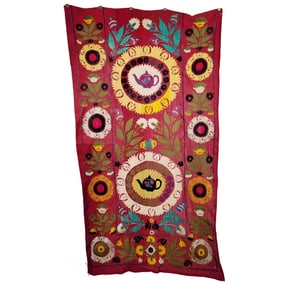 Turkmen Suzani with Charming Teapot Motifs