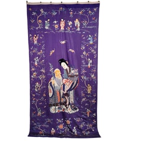 Chinese Silk Textile Depicting Shoulao and Magu