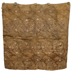 Chinese Satin Textile with Dragon and Cloud Designs