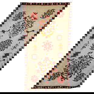 Egyptian Cotton Curtain with Colorful Appliques: Egyptian cotton curtain with colorful appliques. The curtain is decorated with folkloric depictions of trees, roundels, and figures. 19th century. Dimensions: 52 x 94 inches.