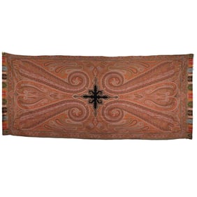 Long Signed French Paisley Shawl with Center Black Medallion