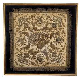 Framed Ottoman Turkish Embroidered Square Panel