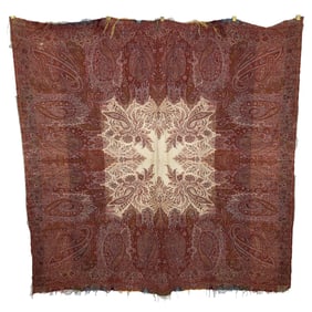 European/French Wool Shawl with Cream Center