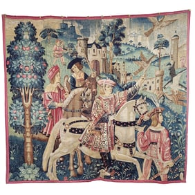 Large European Wall Tapestry Depicting "The Falconing Expedition"