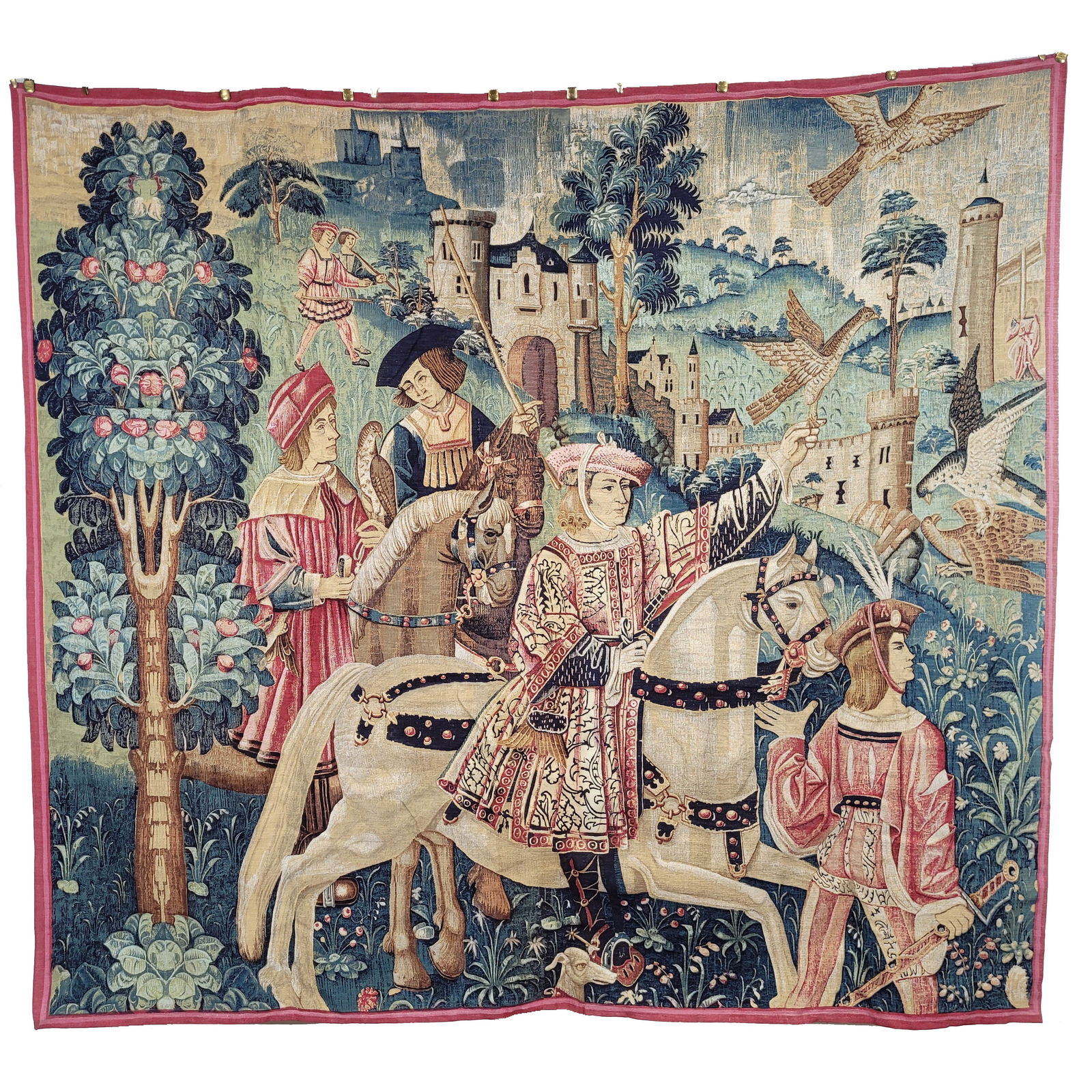 Large European Wall Tapestry Depicting "The Falconing Expedition" (1 of 6)