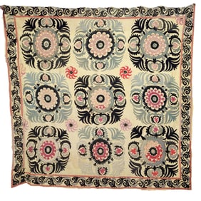 Central Asian Suzani with Silk Floral Motifs