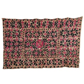 Central Asian Suzani with Silk Floral Pattern