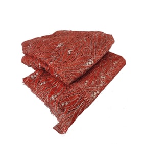 Two Continental Lace Fabrics Entwined with Silver Threads