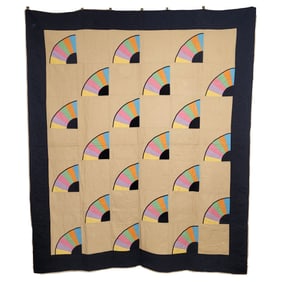 American Cotton Blanket with Grandmother Fan Patchwork