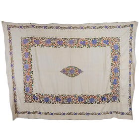 Turkish Tablecloth with Silk Floral Motifs