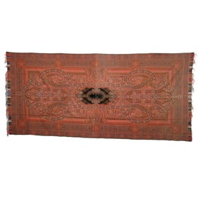 Large Signed Scottish Wool Shawl with Tasseled Edges