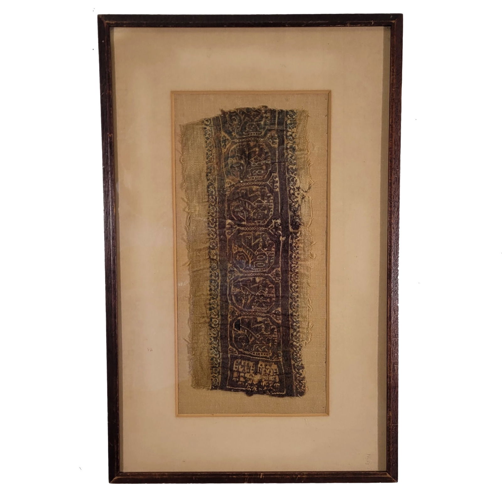 Egyptian Coptic Framed Cotton/Linen Textile (1 of 3)