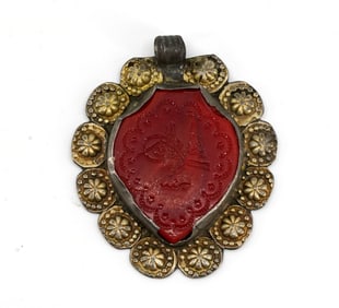 Ottoman Turkish Gold Wash Silver & Agate Seal Pendant