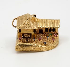 American Sapphire Ruby & 14 kt Gold Mechanical Charm with Car