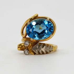 Topaz & 18 kt Gold Snake Ring with Diamond Accents