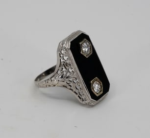 Noir Onyx and Diamond 14 Kt White Gold Ring
